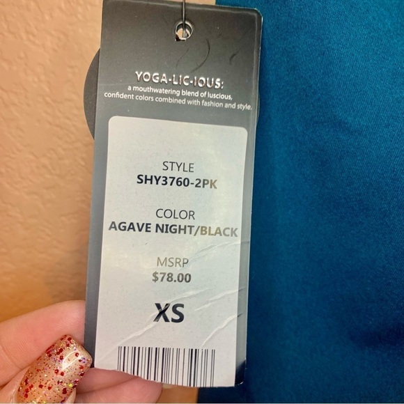 NWT Yogalicious Lux Shorts XS Dark Teal Spandex 5” Inseam Athletic Shorts New - Picture 4 of 13